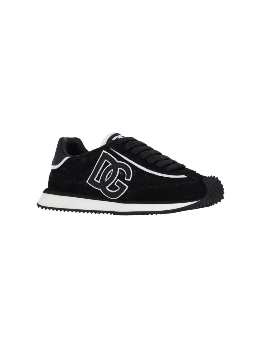 Dolce & Gabbana Dg Cushion Lace-detailed Suede Sneakers Shoes In Black