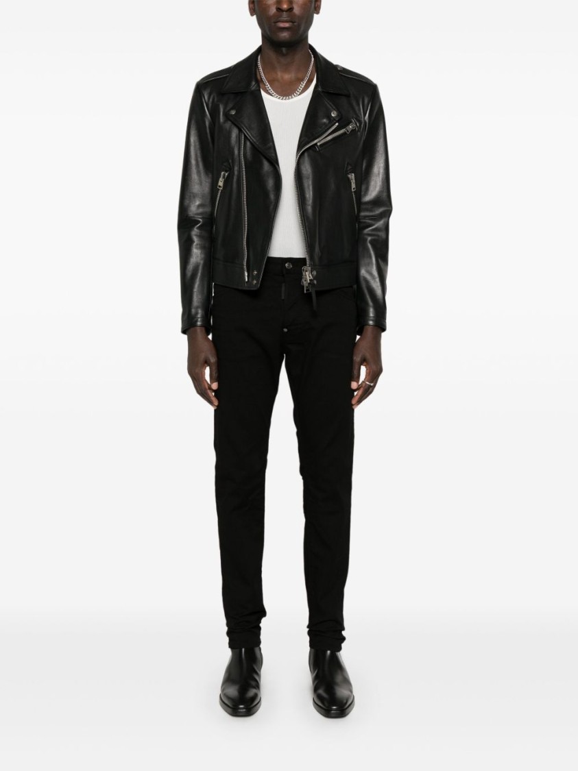 Dsquared2 Stretch Cotton Trouser With White Bull Tag In Black