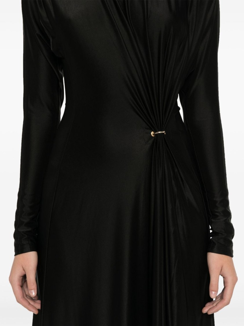 Rabanne Long-sleeve Gathered Midi Dress In Black