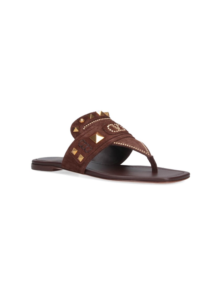 Valentino Garavani Plaster Caster Flip Flops With Gold Accents And Open Toe In Brown