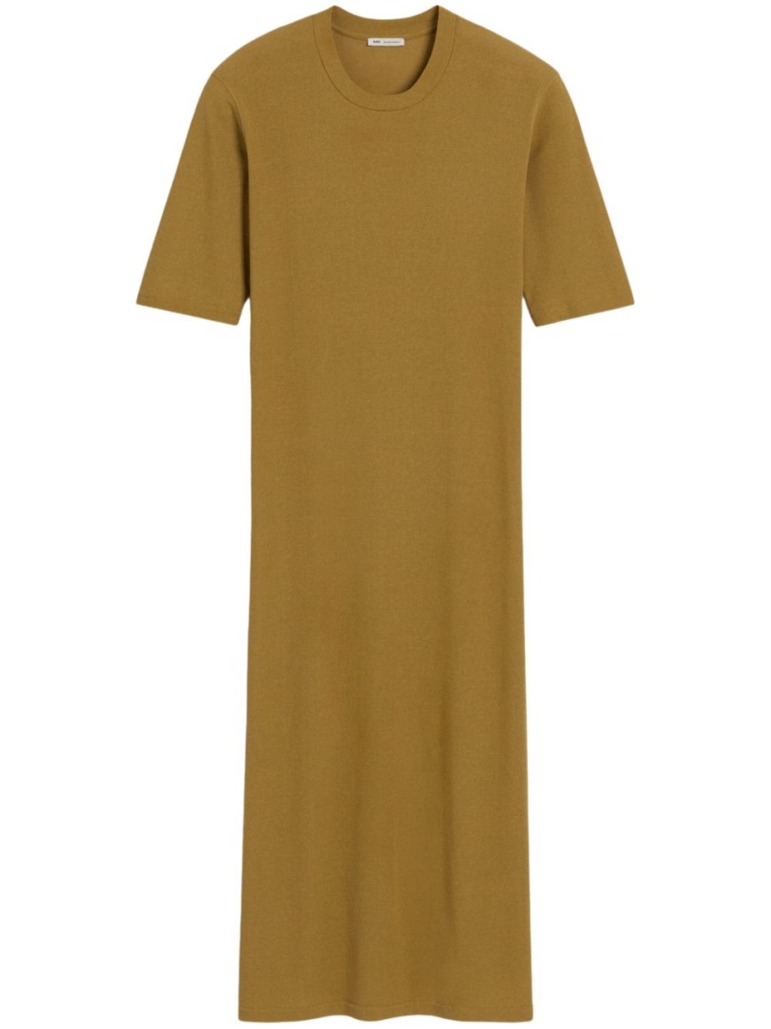 Ami Alexandre Mattiussi Mustard Cotton Short Sleeve Midi Dress Yellow