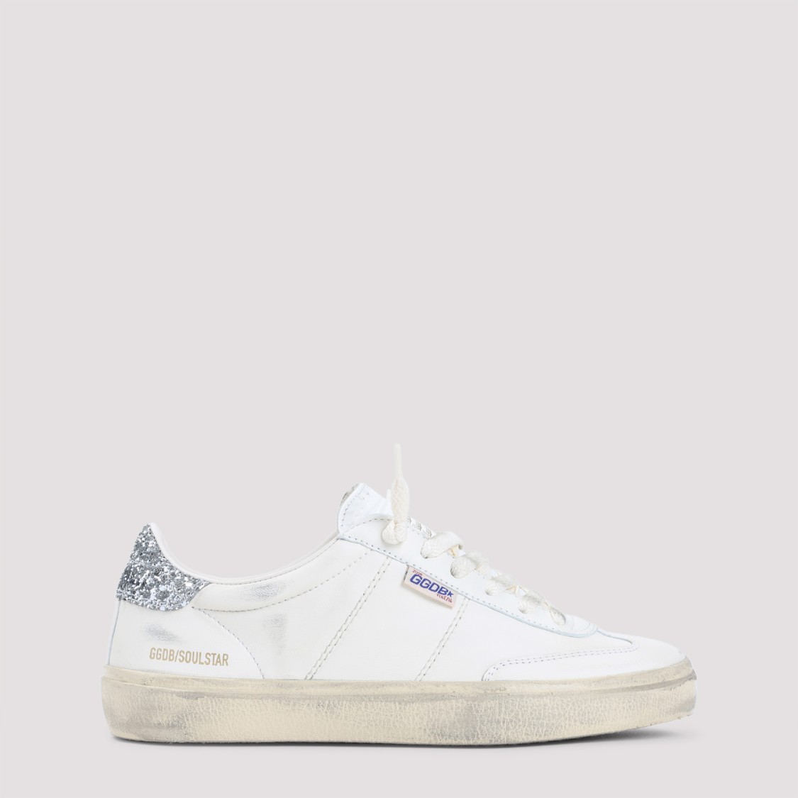 Golden Goose White Leather Sneakers With Sparkling Heel Accent In White