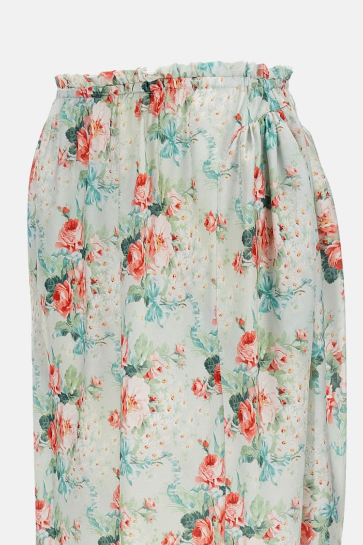 Simone Rocha Floral Print Long Skirt With Elastic Waistband In Gray