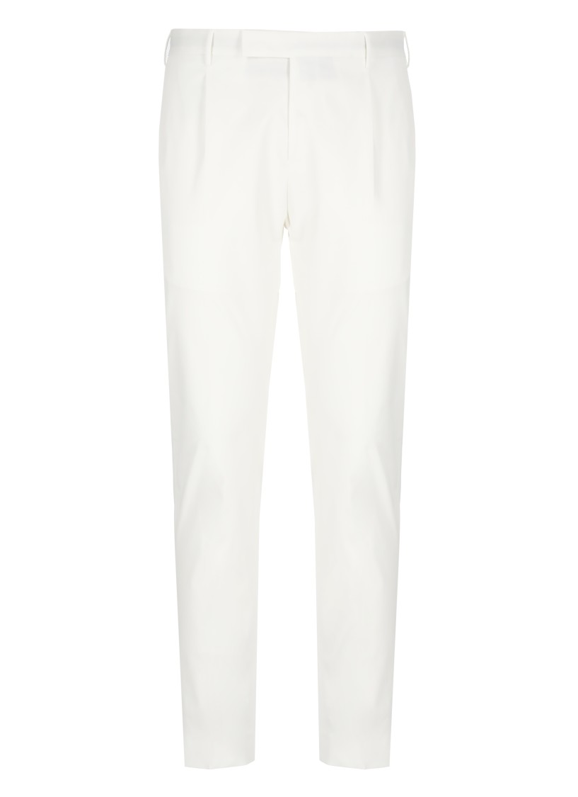 Pt Torino Refined Cotton Twill White Trousers With Detailing