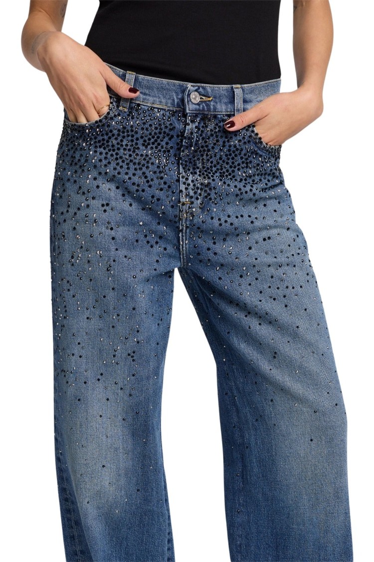 7 For All Mankind Low Slung Wide Leg Candy With Faded Crystals In Blue