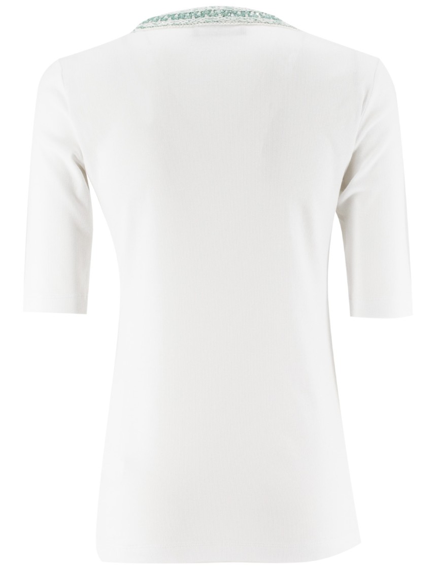 Shop Fabiana Filippi White Cotton T-shirt With Sequined Neckline