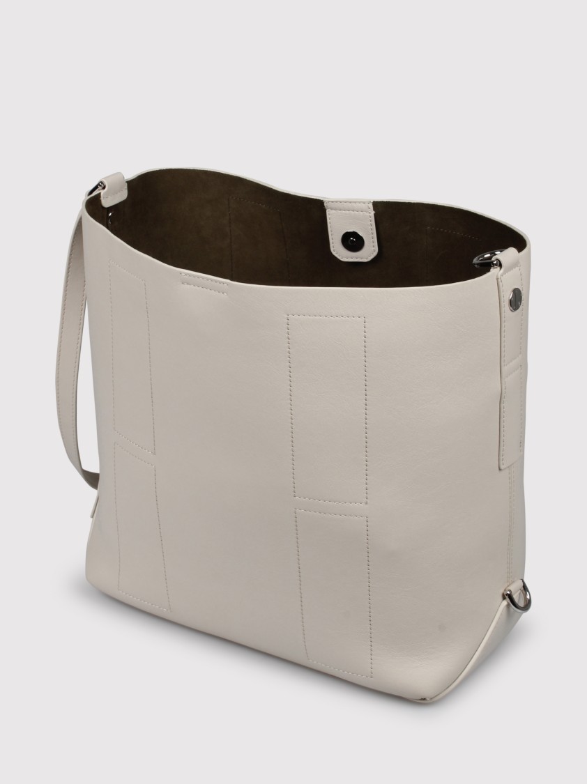 Hogan Rectangular Grained Leather Hobo Bag With Internal Clutch