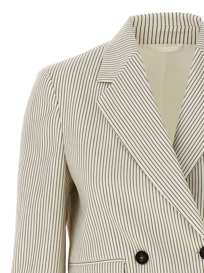 Brunello Cucinelli Pinstriped Linen And Cotton Double-breasted Blazer