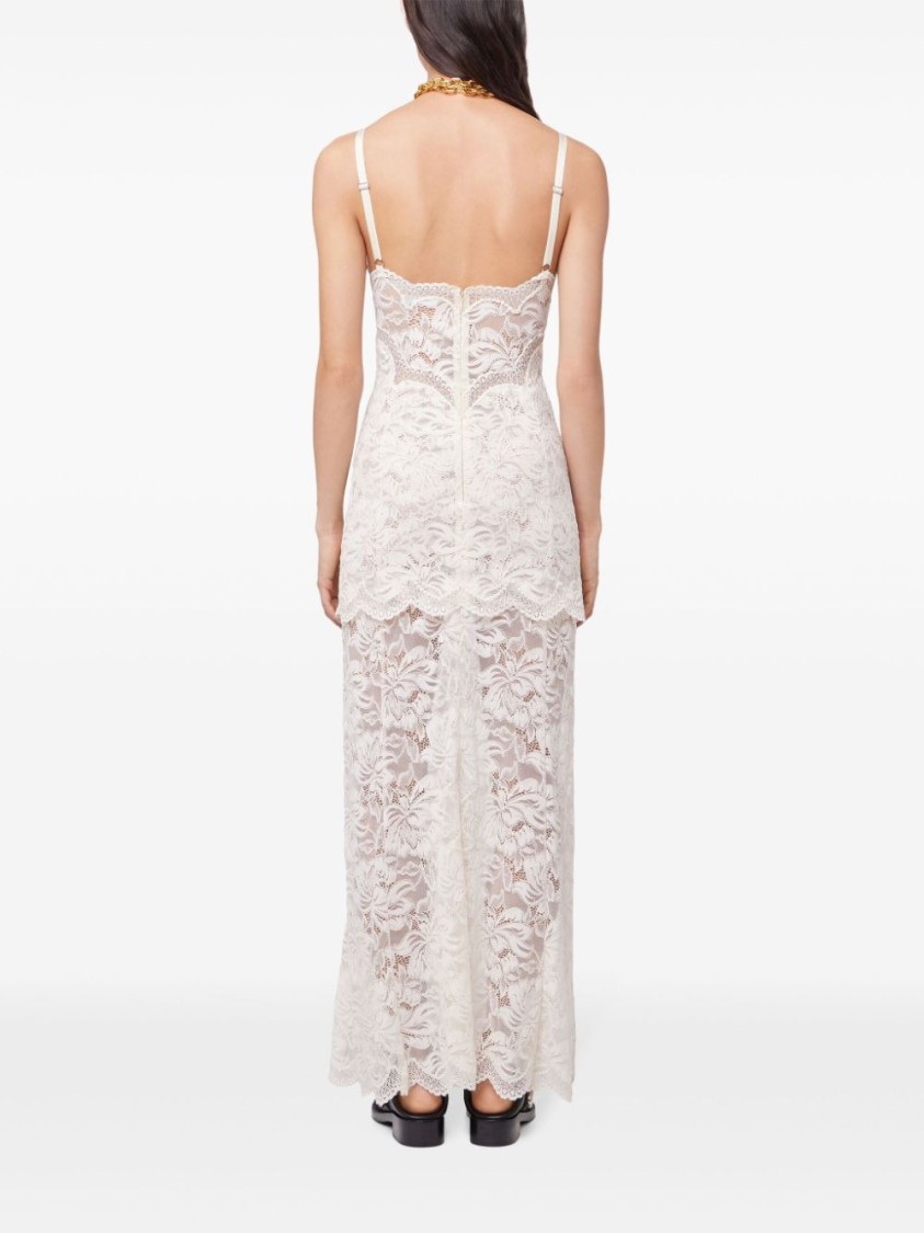 Rabanne Ivory White Long Dress With Lace-effect In Neutrals