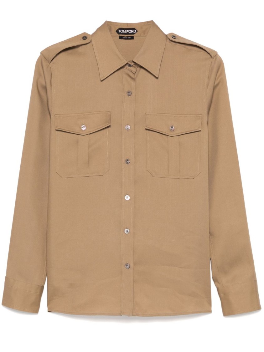Tom Ford Tailored Yellow Shirt With Structured Collar In Brown