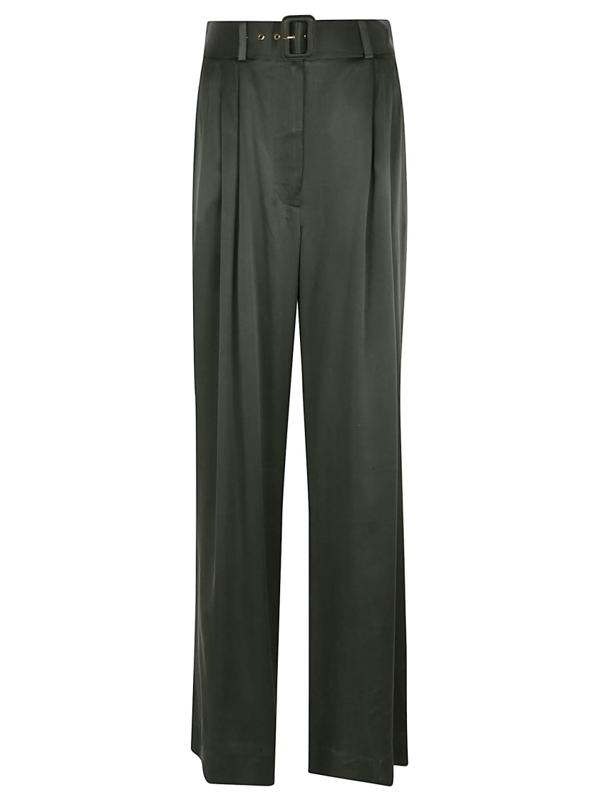 Zimmermann Silk Tuck Pant In Green
