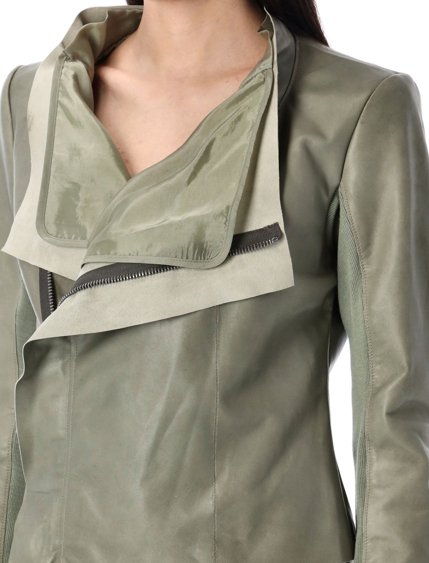 Rick Owens Celadon Low Neck Biker Jacket In Green