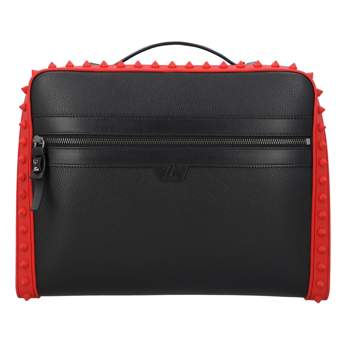 Christian Louboutin Black Leather Briefcase With Red Studded Edges And Modern Design In Black