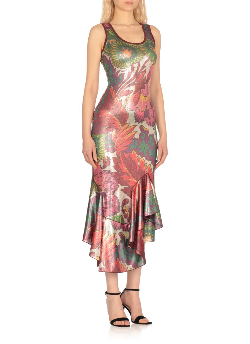 Etro Laminated Jersey Dress With Maxi Floral Print