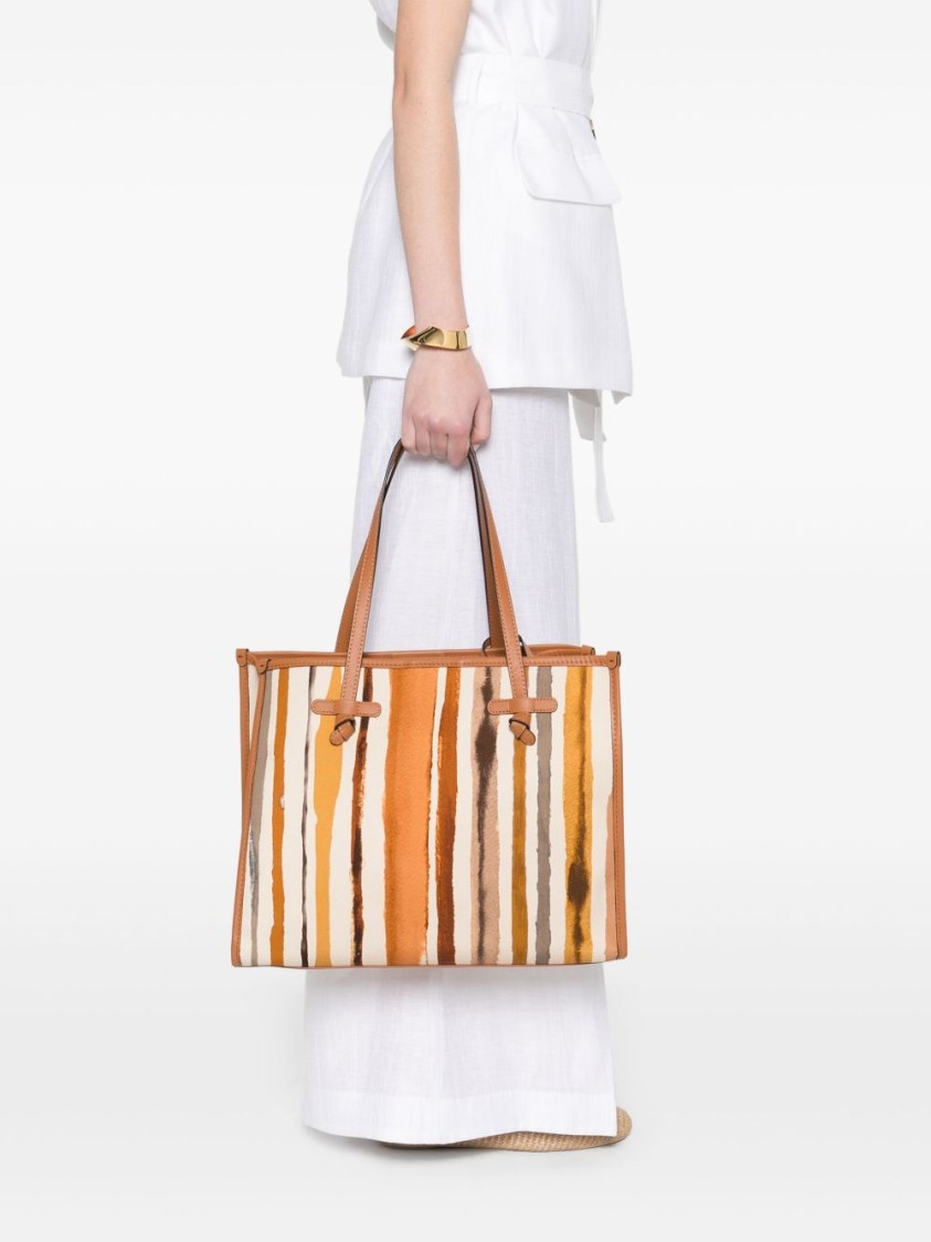 Gianni Chiarini Structured Tote Bag With Vertical Stripes In Multicolor