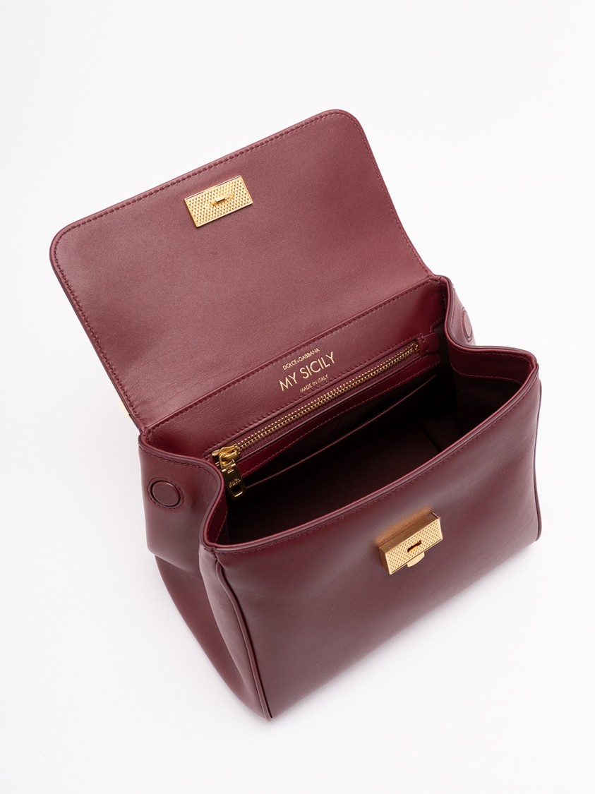 Dolce & Gabbana Structured Calf Leather Handbag In Red