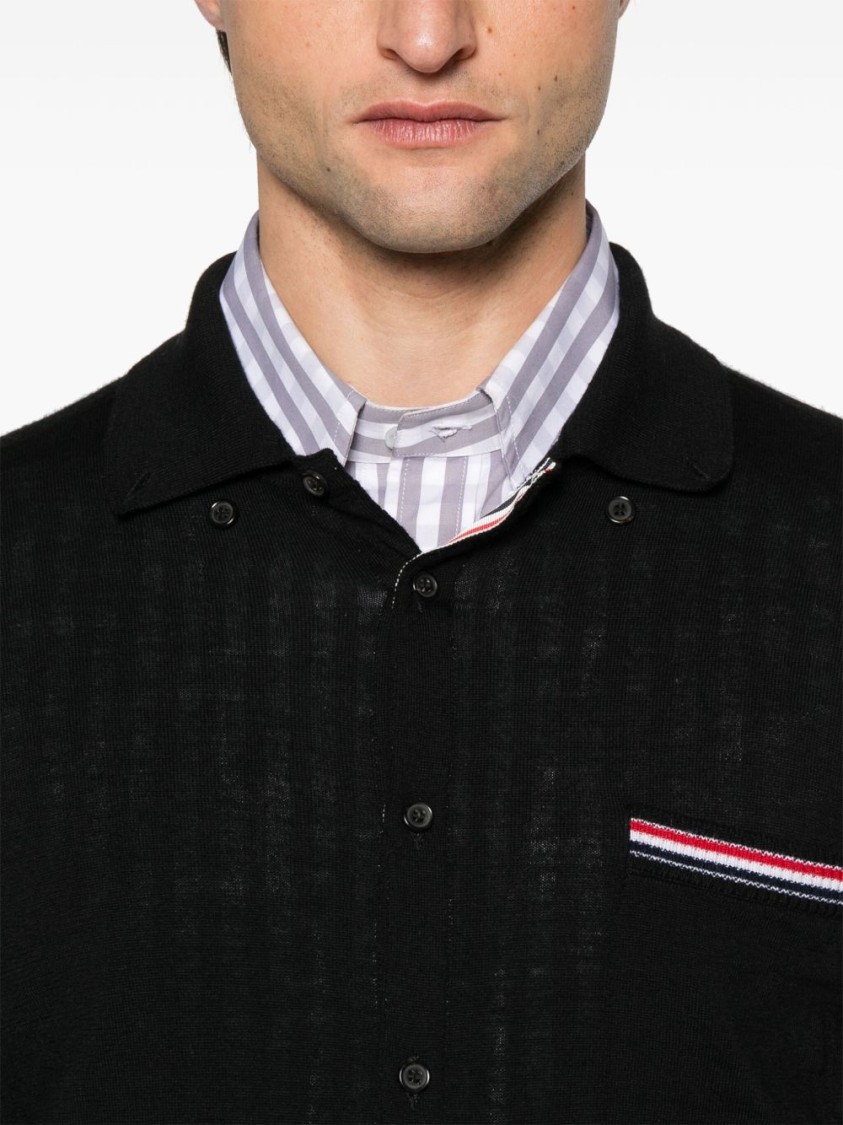 Thom Browne Button-front Knit Cardigan With Grosgrain Detailing In Black