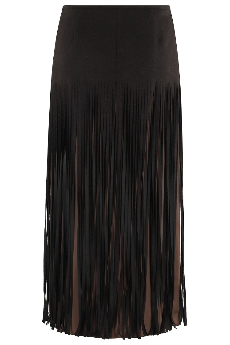 Tela Fringe-detail Midi Skirt In Brown