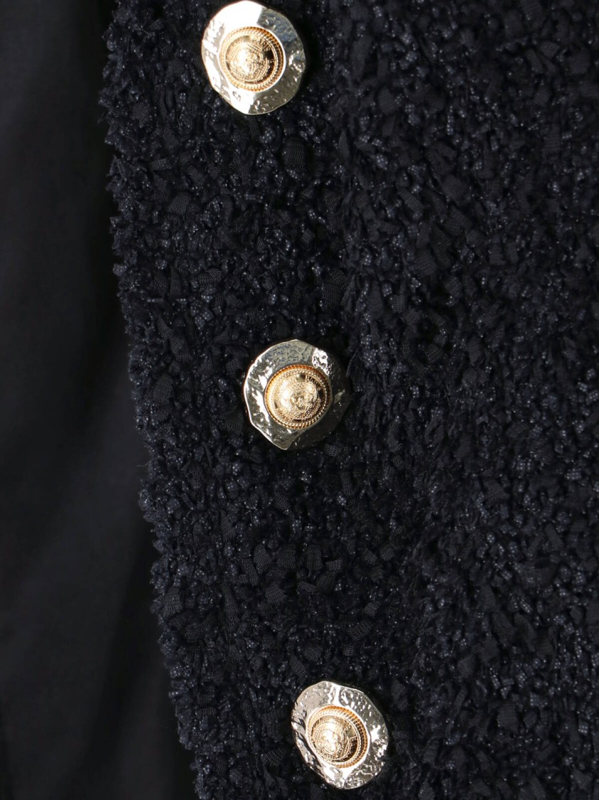 Balmain Tweed Jacket With Frayed Edges And Gold-tone Buttons In Black