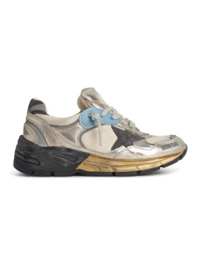 Golden Goose Dad-Star' In Mesh And Silver Laminated Leather