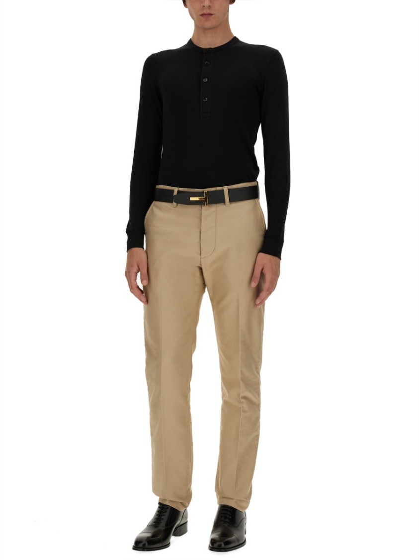 Tom Ford Fine-ribbed Logo Embroidered T-shirt In Black