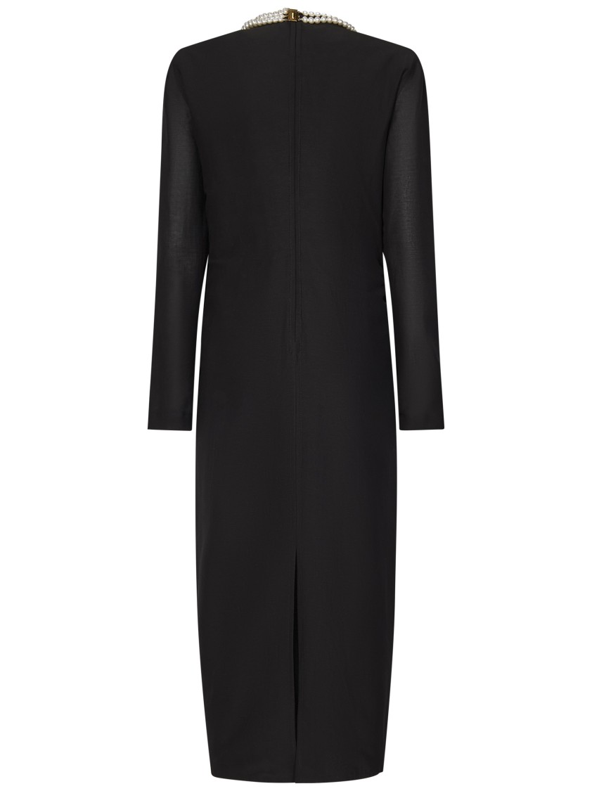 Moschino Black Midi Dress With Pearl Accents And Tailored Fit