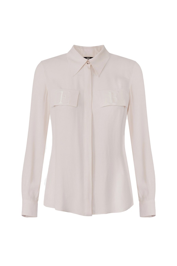 Elisabetta Franchi White Viscose Shirt With Classic Collar In Pink