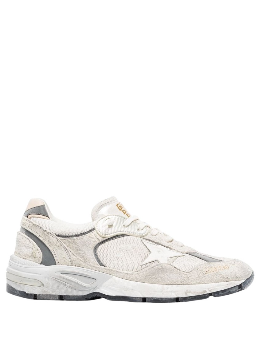 Golden Goose Running Dad Net And Suede Upper Leather Star And Heel Suede Spur Shoes In White