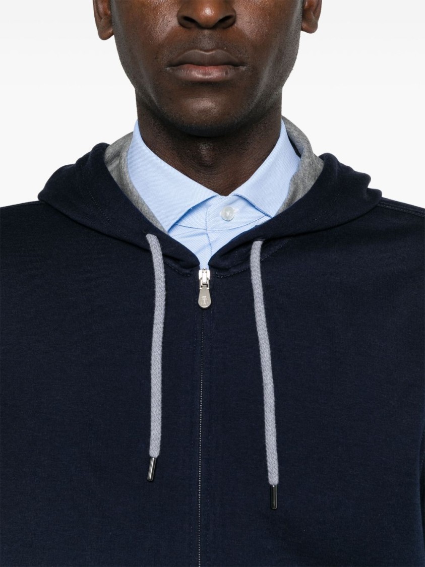 Brunello Cucinelli Zip-up Hoodie With Contrast Lining And Pockets In Blue