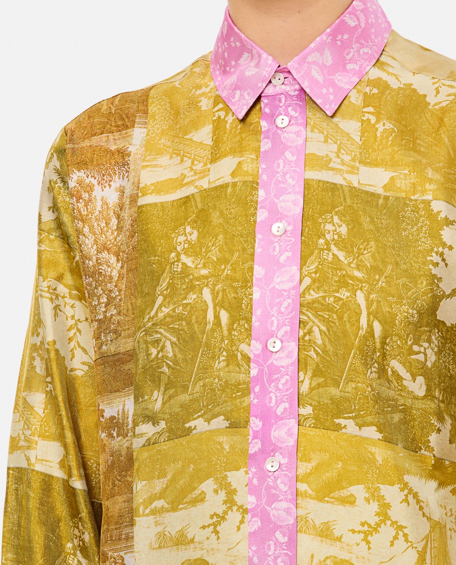 Shop Pierre-louis Mascia Yellow/pink Printed Shirt With Pointed Collar
