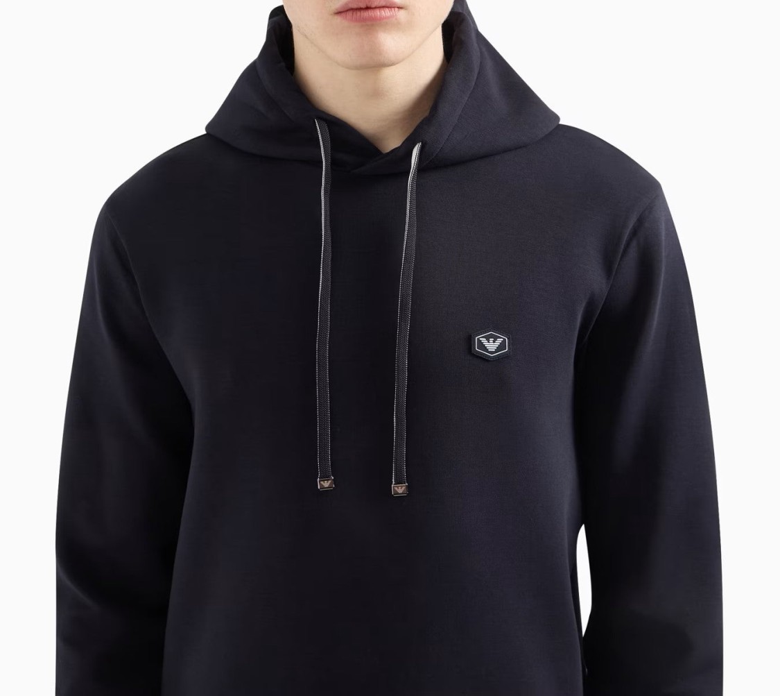 Emporio Armani Drawstring Hooded Sweatshirt With Logo Patch In Black