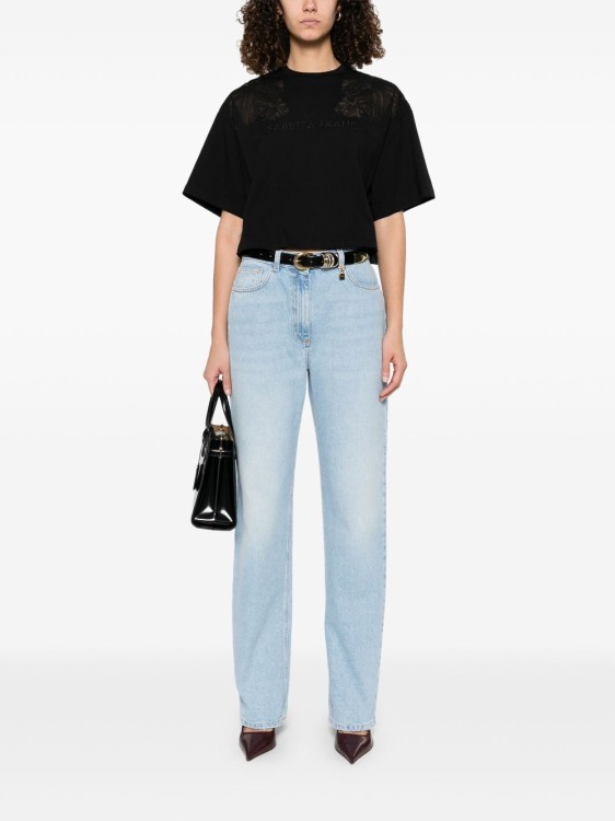 Elisabetta Franchi Cropped Black T-Shirt With Floral