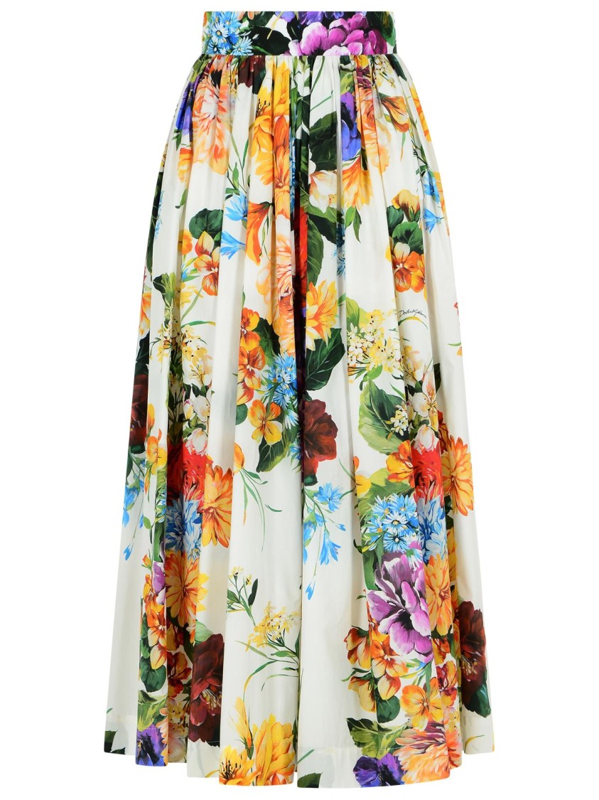 Dolce & Gabbana High-waisted Skirt With A Floral Bouquet Print In Multi