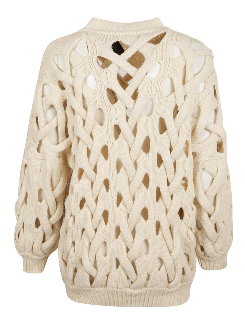 Isabel Marant Open-knit Sweater With Intricate Braiding And Voluminous Sleeves In Neutral
