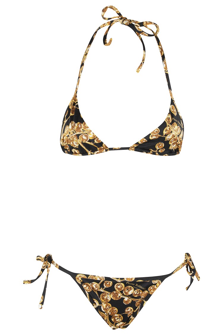 BALMAIN BALMAIN TRIANGLE BIKINI WITH ALL-OVER GOLD PRINT