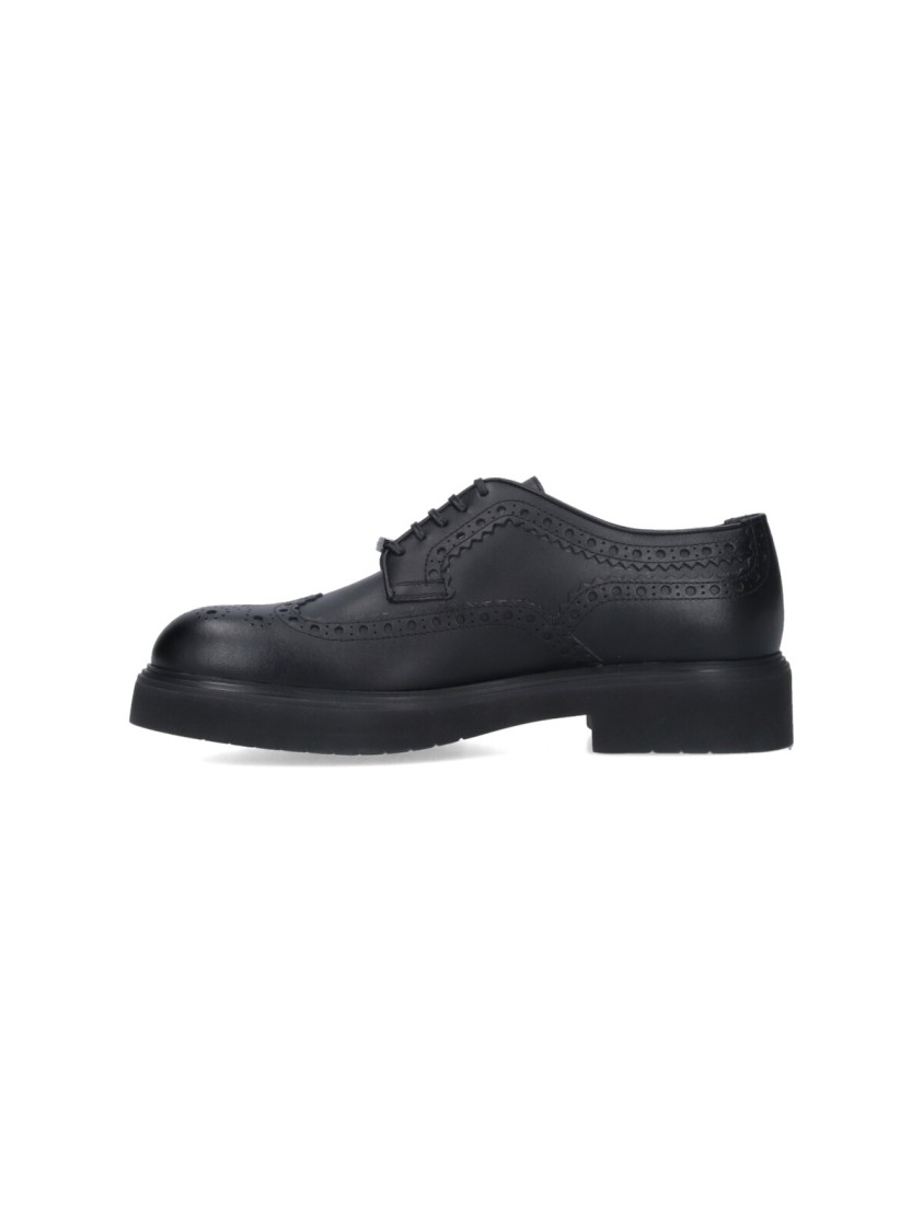Ferragamo Logo Derby Shoes In Brown Leather Brogue