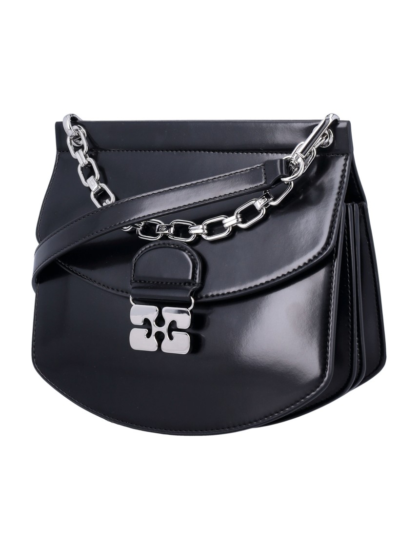 Ganni Black Small Box Chain Apo-g Bag
