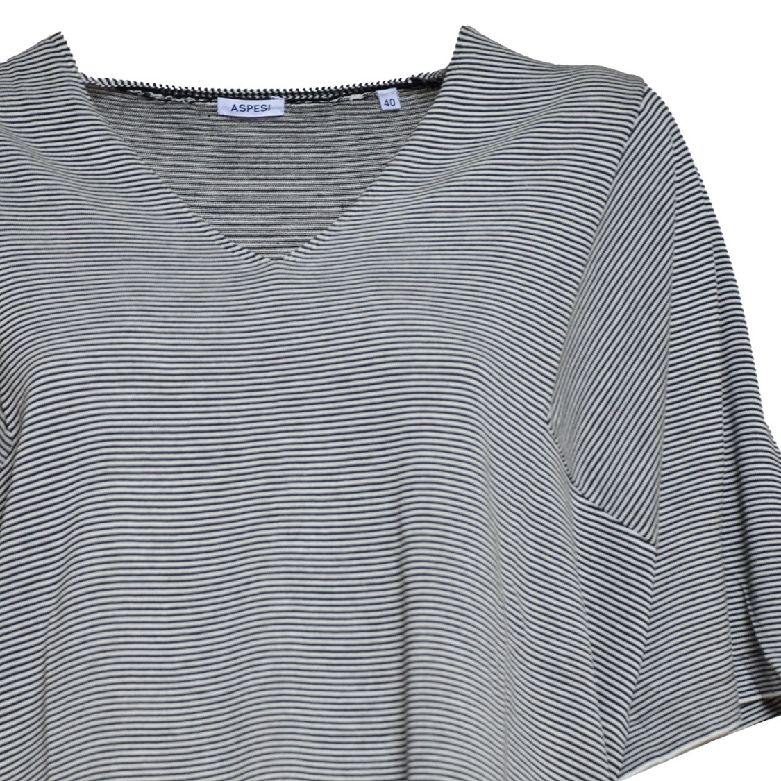 Aspesi Black And White Striped Cotton Silk Knit T-shirt