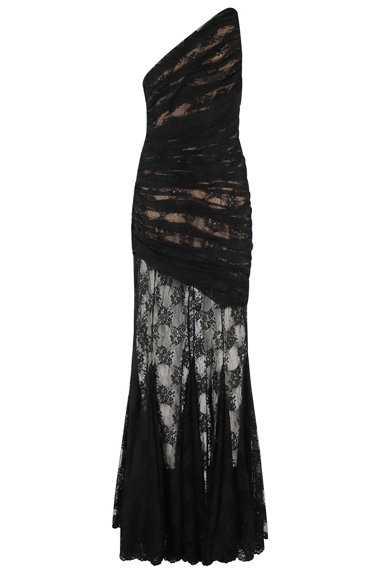 Giuseppe Di Morabito Long Black Lace Semi-transparent Dress In Black