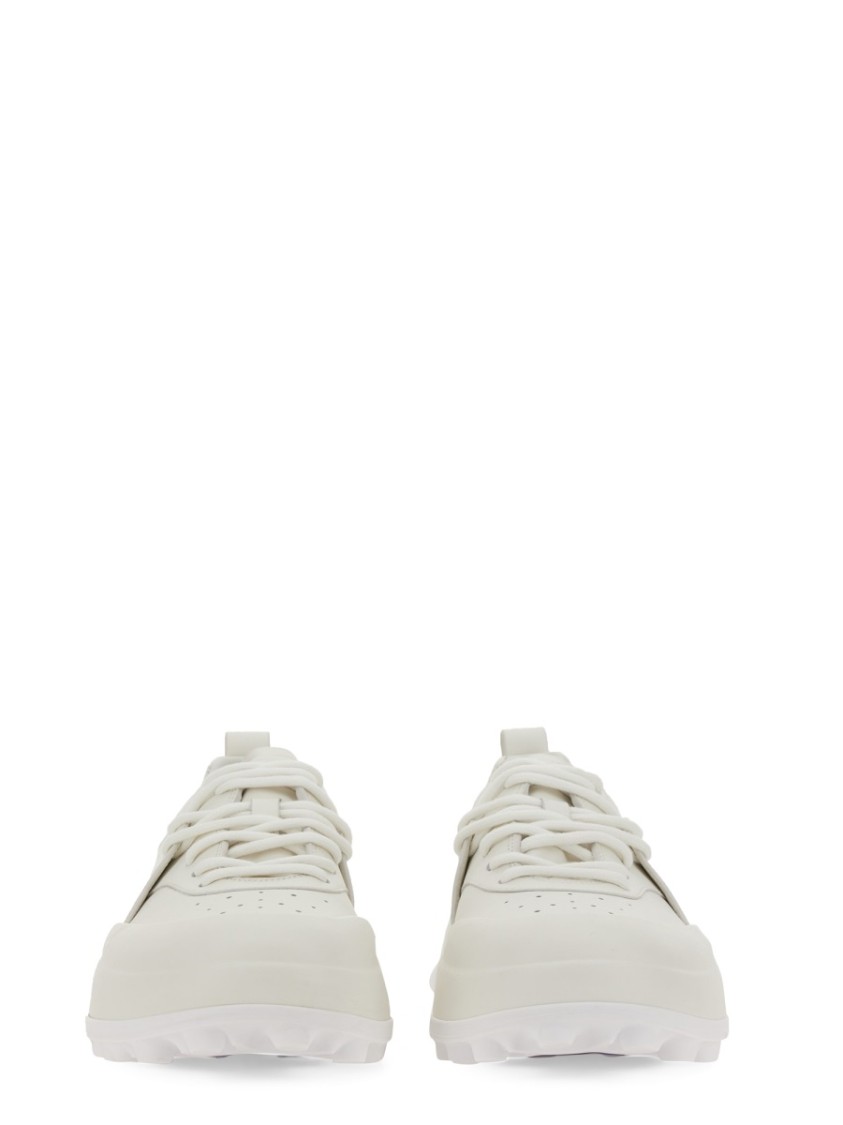 Jil Sander Orb White Low Top Sneakers With Cleated Sole In Leather In White