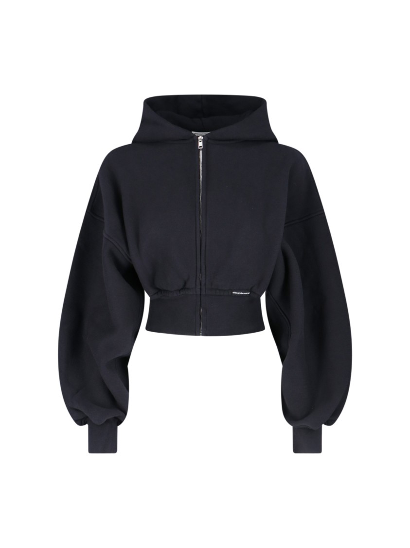 Alexander Wang Womens Faded Black Brand-patch Cropped Cotton-jersey Hoody In Black