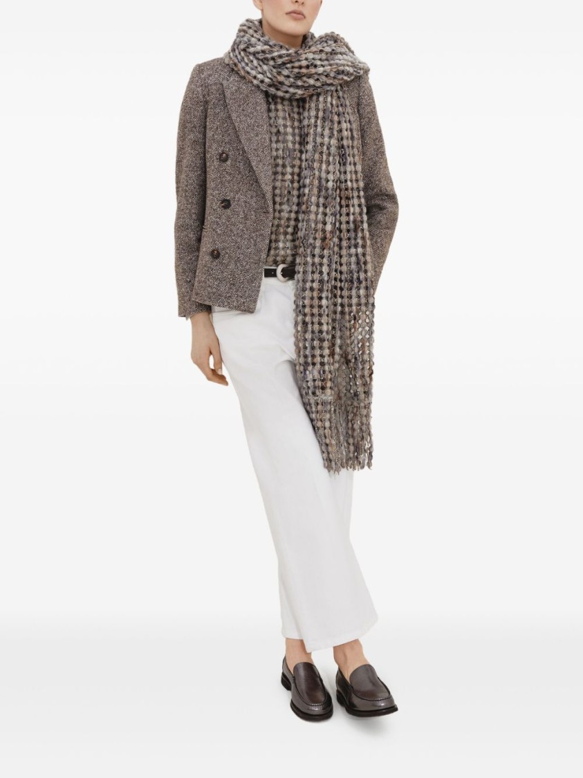 Brunello Cucinelli Wool Double-breasted Jacket With Front Pockets In Gold