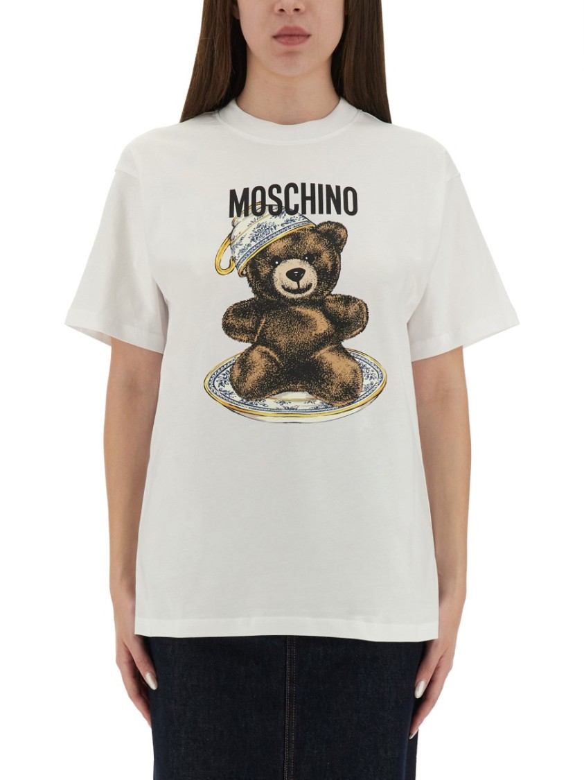 Moschino Crew Neck Graphic Print Short Sleeves Tshirt In White