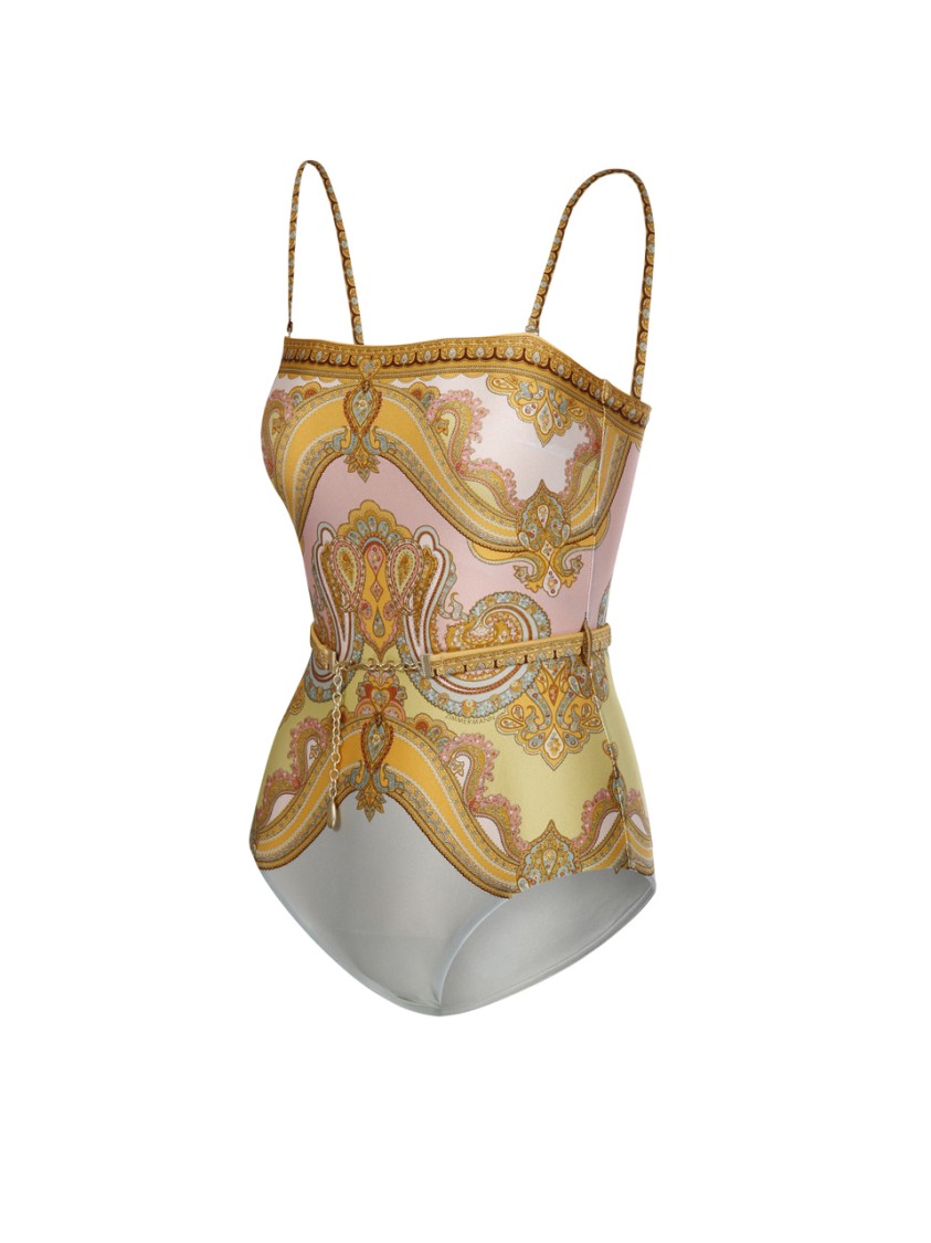 Zimmermann Maxine Chain Trim Bandeau Swimsuit In Multicolor