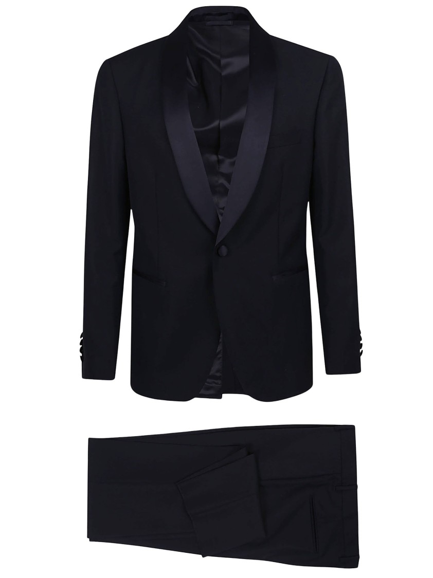 Lardini Tailored Blue Tuxedo Suit With Shawl Collar In Black