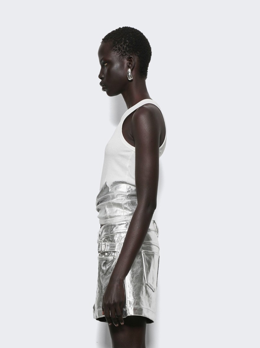 Rabanne Embellished Metallic Ribbed Stretch-cotton Jersey Tank In White