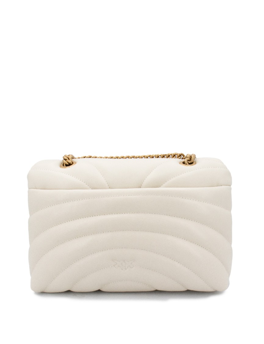Pinko Puff Leather Bag With Iconic Metal Buckle And Suede Lining In Neutrals