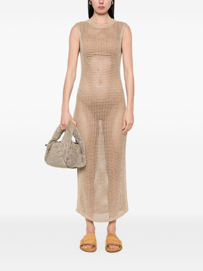 Shop Mc2 Saint Barth Beige Crochet Cover-up With Flattering Side Slits