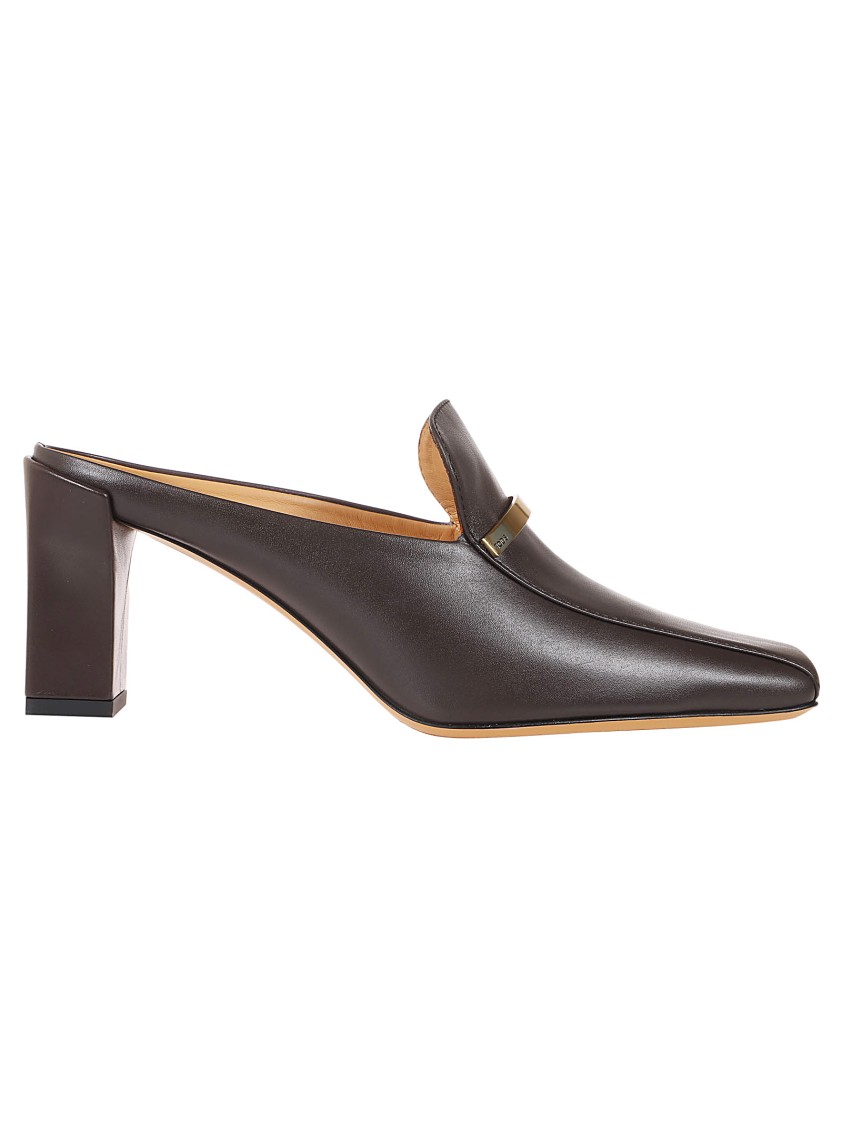 Tod's Mules With Pointed Toe And Gold Accents In Gray