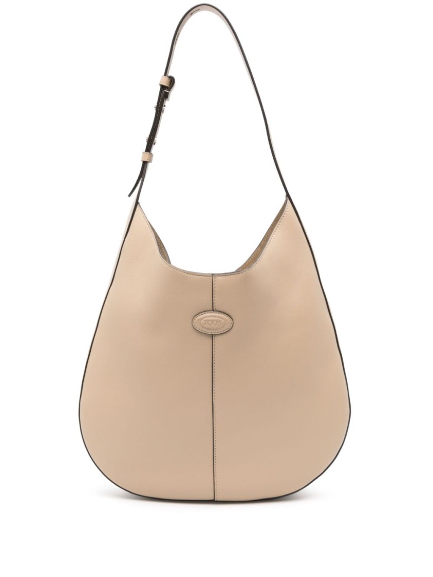 Tod's Beige Calfskin Shoulder Bag With Adjustable Strap In Neutral